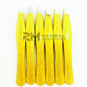 RMI Best Product Customized Silver Tip And Yellow Glitter Color Angle Point Tweezer - Product Image 2
