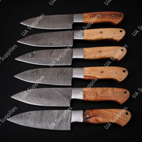 Couteau de Chef Professionnel Ambidextre en Acier Damas Forgé à la Main, Motif Torsadé, Manche en Bois d'Olivier, Lame Pleine Longueur pour BBQ et Cuisine