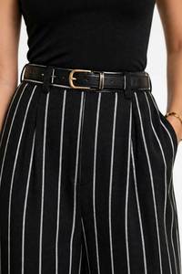 Women's Short Sleeve Turtleneck Top and Striped Wide Leg Pants <b>Set</b> with Belt - Product Image 6