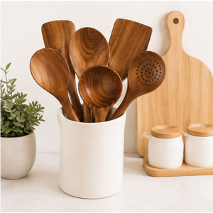 Cucharas de cocina de madera, juego de 5 utensilios de cocina de madera, logotipo personalizado, espátula y cucharón de madera ecológicos para utensilios de cocina antiadherentes - Product Image 2