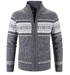 Cardigan en laine confortable pour homme, col rond, anti-boulochage, épais, double fermeture éclair, grande taille, manches longues, tricoté avec bordure en fourrure - Product Image 6