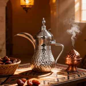 Cafetière arabe classique Dallah en acier inoxydable, faite à la main, théière arabe, pot de service traditionnel du Moyen-Orient - Product Image 5