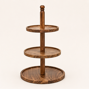 Handcrafted 3 Tier Wood Cake Stand Solid Wood Dessert Display for <b>Weddings</b> Parties & Luxury Hotel Buffets 3-Tier Cupcake Holder - Product Image 4