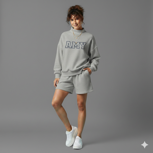 Ensemble assorti 2 pièces pour femme : sweat-shirt col roulé en coton 100% et short - Product Image 6