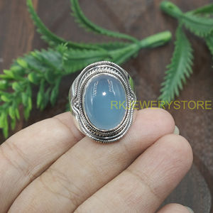 Natural Blue Chalcedony <b>Ring</b> 925 Sterling Silver Handmade Vintage <b>Statement</b> Jewelry Oval Gemstone <b>Ring</b> for Unisex Women Jewelry - Product Image 6