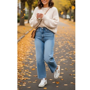 Jeans de Pierna Ancha Personalizados de Alta Calidad, Jeans de Mezclilla Azules Holgados de Moda con Cintura Media para Mujer, Proveedor de BD - Product Image 3