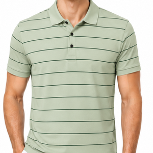 Polo homme élégant, best-seller, vert sauge et vert foncé, à fines rayures horizontales, manches courtes, col classique. - Product Image 2