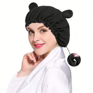 Gorro de dormir de forro polar con orejas bonitas, estilo sencillo para el hogar, material con forro de satén, cálido, cortavientos, gorro de invierno, gorro de ducha, regalo familiar - Product Image 4