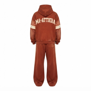 Custom <b>Oversized</b> Washed Zip Up Hoodie and Baggy <b>Sweatpants</b> Two Piece Tracksuit Set - Product Image 4