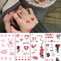 Stiker Tato Temporer Pasangan Motif Bunga Kupu-kupu Bibir Merah Wanita India Seksi untuk Hari Valentine, untuk Wajah dan Tubuh
