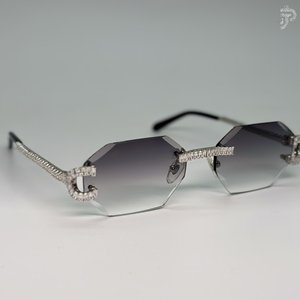 Gafas de Sol de Lujo con Cristales Negros Degradados Geométricos y Montura de Diamantes Moissanite, Estilo Hip Hop para Hombre y Mujer - Product Image 2