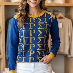 เสื้อสเวตเตอร์ผู้หญิง SGRho Signature ปักลายตัวอักษรกรีกแบบกำหนดเอง เสื้อถักคอวีคลาสสิก แฟชั่นสำหรับชมรมนักศึกษา ขายส่งสำหรับผู้หญิง - Product Image 3
