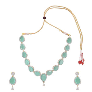 Rajasthan <b>Ruby</b> Vintage IGI Certified 22K Gold Plated Brass Teardrop <b>Necklace</b> Earrings Bridal Wedding Jewelry Set - Product Image 3