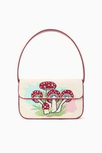 Sac à bandoulière matelassé rose en toile avec motif cerise en cristal et perles de verre, sac à rabat pour femme à motif de fruits, sacoche bandoulière - Product Image 2