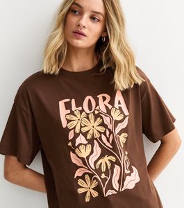T-shirt oversize à imprimé floral brun foncé - Product Image 1
