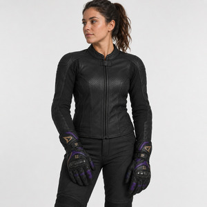 Avery Leather Racing Gloves Full Finger Purple Black Adjustable Wrist <b>Strap</b> Breathable Unisex Riding - Product Image 3