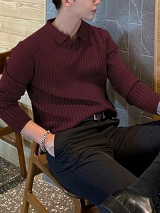 เสื้อแขนยาวคุณภาพสูง ผ้าริบ สำหรับผู้ชาย ทรงเข้ารูป สไตล์ลำลอง คอวี ผ้าถักเนื้อแน่น ระบายอากาศได้ดี เป็นมิตรต่อสิ่งแวดล้อม ผลิตจากโพลีเอสเตอร์ - Product Image 4