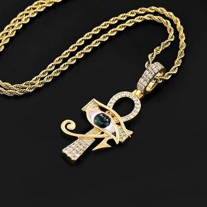 Collar de Lujo Chapado en Oro de 18K con Colgante Ojo de Horus y Ankh, con Piedras de Moissanita, Estilo Hip Hop, Fabricante de Joyería Personalizada - Product Image 4
