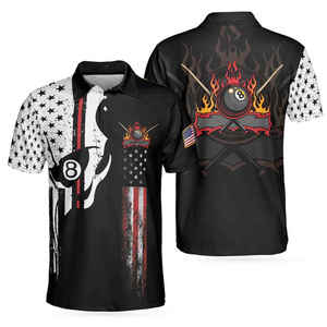 เสื้อโปโลสีดำลายเปลวไฟลูกบิลเลียด 8 และลายธงชาติอเมริกัน ผลิตจากโพลีเอสเตอร์ 100% แห้งเร็ว สำหรับผู้ที่ชื่นชอบสนุกเกอร์ - Product Image 3