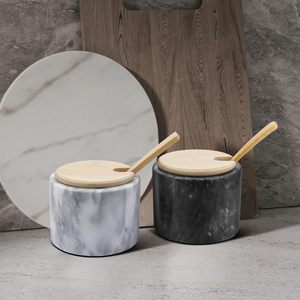 Pot à sel et poivre, décoration de cuisine sophistiquée, porte-épices en marbre, rangement élégant pour sel et poivre, décoration de cuisine en marbre, élégant - Product Image 3