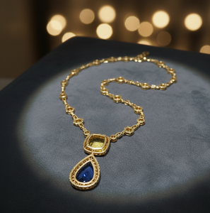 สร้อยคอออกแบบประดับพลอยหลายชนิด เงินแท้ 925 ชุบทอง 18K ความยาว 16 นิ้ว เหมาะสำหรับงานปาร์ตี้ เครื่องประดับพลอย ราคาโรงงาน - Product Image 3