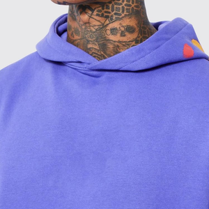 Sudadera con Capucha Morada Extra Grande para Hombre con Diseño de Salpicaduras Multicolor Pintadas a Mano, Estilo Urbano, Tela de Felpa Francesa de Algodón - Product Image 3