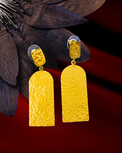 Hammered Brass <b>Gold</b> Plated Rectangular <b>Dangle</b> <b>Earrings</b> for Women Party Occasion - Product Image 1