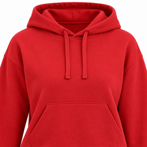 <b>Women's</b> Cropped <b>Hoodie</b> Solid <b>Red</b> Drop Shoulder Sweatshirt With Kangaroo Pocket - Product Image 2