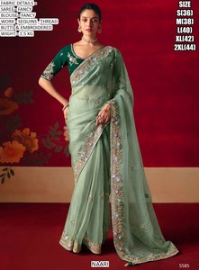 Sari traditionnel brodé jaune pour femmes, idéal pour les occasions de fête - Product Image 5