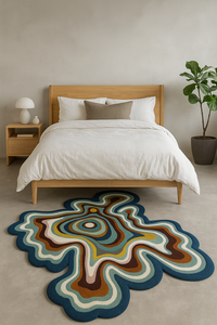 Tapis en laine bleu et blanc irrégulier personnalisé, moderne, doux, motif unique, tapis de luxe pour salon, cadeau - Product Image 1