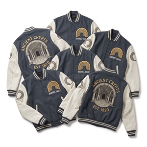 Chaqueta Letterman al por mayor, abrigo universitario de lana color carbón, bordado Speleo Explorer Cave Veil, mangas de cuero marrón, estilo bomber - Product Image 2