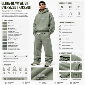 Conjunto de Sudadera con Capucha Oversize y Pantalones de Chándal Lisos Sin Logotipo, de Felpa de Algodón de Alto Gramaje, con Bolsillos Laterales y Cintura Acanalada, Venta al por Mayor, Resistente a la Intemperie - Product Image 3