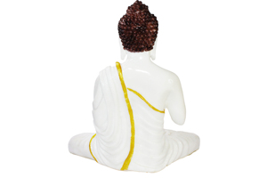 White Buddha Resin <b>Statue</b> With <b>Gold</b> Trim Handmade Asian Zen Figure For Tabletop Display Living Room Decor - Product Image 3