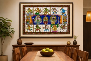 Décoration suspendue pour salon intérieur, occasion Diwali, origine Orissa, avec motif Shri Jagannatha de Puri et bordure Dashavatara - Product Image 4