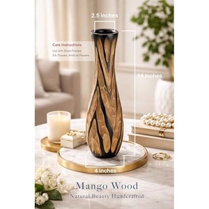 Vase en bois de manguier artisanal en spirale avec incrustation noire - Décoration d'intérieur en gros - Product Image 4