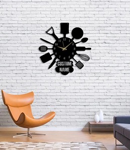 Custom Name Spoon Fork <b>Design</b> <b>Wall</b> <b>Clock</b> Ideal For Kitchen And Dining Area Enhances Fun And Modern Interior Look From India - Product Image 1