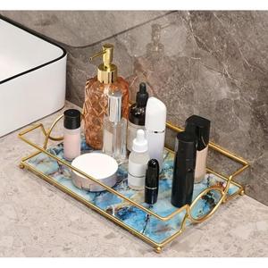 Rectangular Bathroom Tray Handmade White Marble Trays With Gold <b>Border</b> Design Decorative Vanity Trays For Bathroom Organization - Product Image 4