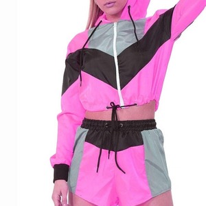 Custom Logo Nylon Streetwear Vintage Sweat Suits New Fashion 2 Piece Jogging Set Women Reflective Windbreaker <b>Jacket</b> <b>Short</b> Set - Product Image 5