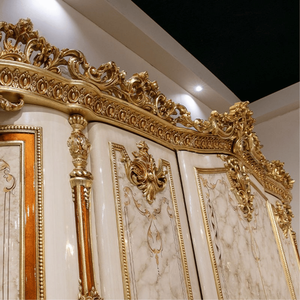 Armario de Madera Maciza de Lujo, Estilo Europeo Antiguo, en Caoba con Tallado a Mano Dorado, para Hotel y Dormitorio - Product Image 6