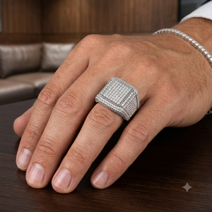 Anillos de Plata 925 con Baño de Rodio, Estilo Hip Hop Geométrico, con Incrustaciones de Diamantes Moissanite Originales, Totalmente Cubiertos de Piedras, para Hombre - Product Image 2
