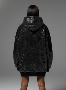 Sudadera con Capucha OEM con Logotipo de Diamantes de Imitación para Hombre, Tejido Grueso de 480 g/m², Personalizada, de Felpa Francesa, Lavado Ácido, Estilo Oversize, Urbana, ODM - Product Image 4