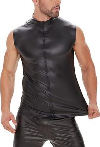 Débardeur en similicuir pour homme, finition mate douce, grande taille, gilet brillant pour homme, noir - Product Image 3