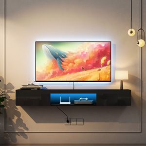 Modern 63\" <b>Wall</b>-Mounted <b>Floating</b> TV Stand with 16 Color LEDs 55 60 65\" Entertainment Center Cabinet - Product Image 1