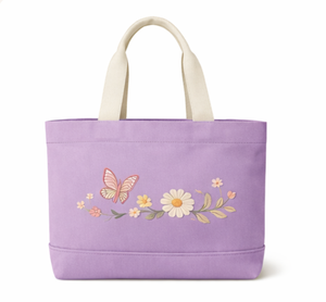Bolsa de compras de lona de algodón orgánico con logotipo personalizado de calidad premium, con asa para el hombro y diseño floral bordado. - Product Image 6