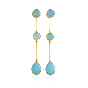Natural blue chalcedony dangle drop <b>earring</b> brass metal 18k gold plating long hanging dangle <b>earring</b> for women - Product Image 1