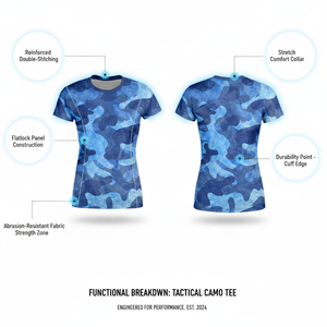 T-shirt de yoga camouflage bleu pour femme, manches courtes, séchage rapide, respirant, fitness, gym, entraînement, design de logo personnalisé - Product Image 2