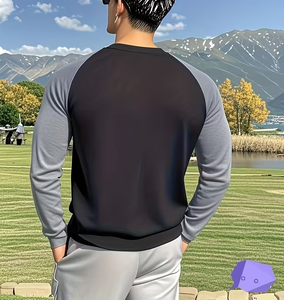 Men's Long Sleeve Raglan T-Shirt 100% Cotton Black Gray Knitted O-Neck Regular Fit Quick Dry Solid Casual Wear 180g Front Logo - Product Image 4