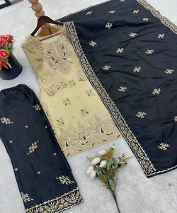 Conjunto Moderno de Top y Pantalón Palazzo con Bordado de Seda y Lentejuelas, con Dupatta, Ropa Étnica para Mujer, Vestido para Bodas y Fiestas 82502 JF-039 - Product Image 3