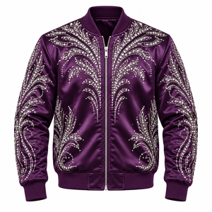Chaqueta Bomber de Satén con Pedrería para Hombre, Chaqueta de Moda con Cristales Brillantes y Diseños de Estrellas - Product Image 2