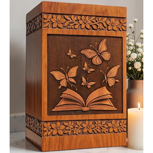 Urne funéraire en bois personnalisée en forme de livre ouvert avec papillon, souvenir commémoratif gravé sur mesure par AYAANS - Product Image 3